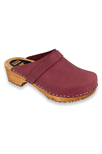 Vollsjö Women Clogs Made of Wood and Leather/Suede, Slippers Wooden Shoes for Ladies, Comfortable House Footwear Wooden Mules, Casual Shoes, Home Slippers, Made in The EU, 7, Patent Leather - Red