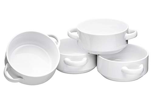 Bruntmor 19 Oz Ceramic Soup Bowl With Handles Set of 4, 19 Ounces White