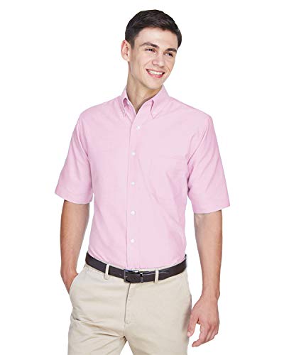 A Product of UltraClub Men's Classic Wrinkle-Resistant Short-Sleeve Oxford -Bul Pink