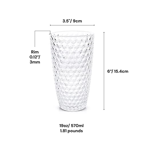 BELLAFORTE - Shatterproof Tritan Plastic Tall Tumbler Clear - 19oz, Set of 4, Laguna Beach Drinking Glasses - Dishwasher Safe Tumblers