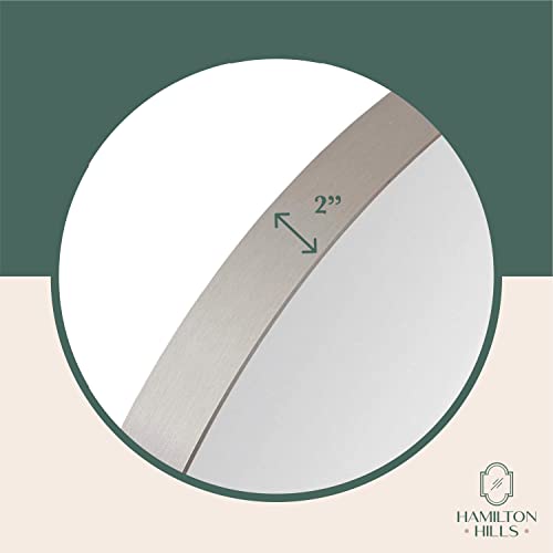 Hamilton Hills 30 inch Large Silver Round Mirror Brushed Metal Framed | Contemporary Classic Deep Set Design | Wall Mount Circle Mirror for Home Decor | Round Vanity Mirror for Bathroom and Bedroom