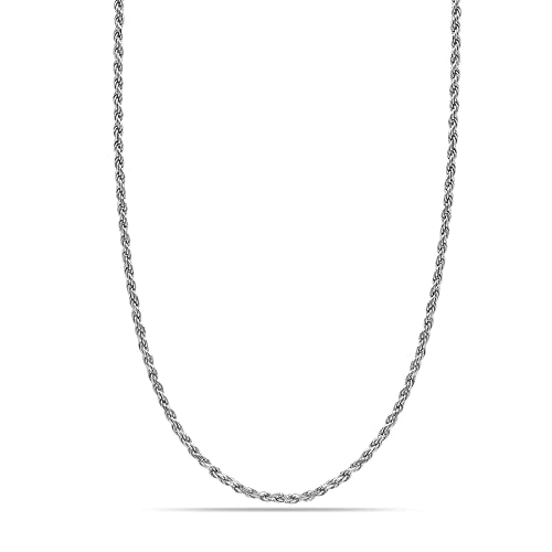 LeCalla Solid 925 Sterling Silver Rhodium Plated 2 MM Italian Diamond-Cut Twisted Braided Rope Chain Necklace for Women 20 Inches