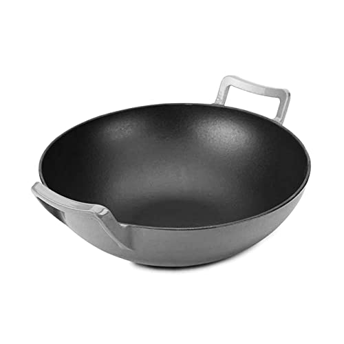 Bruntmor 14 Inch Enameled Cast Iron Wok/Pot. 14 Nonstick Enamel Skillet Pan  With Large Loop Handles & Flat Base. Cooking Ware For Kitchen/Indoor/Outd