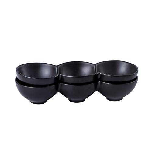 Bruntmor 3-Compartment Porcelain 12" Triplet Bowl, Bowl Set  2 Black