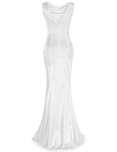 Muxxn Women's Cute Sleeveless Bodycon Gowns Maxi Prom Dress Off White Small