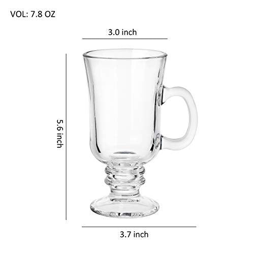 Whole Housewares Glass Irish Coffee Mug Set 8oz Set of 4 Durable Glassware
