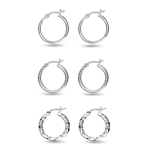 Charmsy Set of 3 Pairs 925 Sterling Hoop Earrings for Women 18 Mm