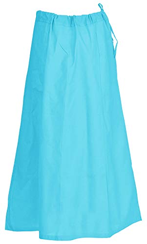 Indian Trendy Sari Petticoat Cotton Stitched Adjustable Waist Saree Underskirt Lining Skirt (One Size (Waist: 26" - 42" || Length: 38"), Aqua)