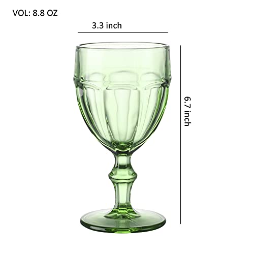 EAST CREEK, Set of 6 Colored Glassware Goblets, Vintage Wine Goblet, 8.5  oz Embossed Design, Drinking Glass with Stem