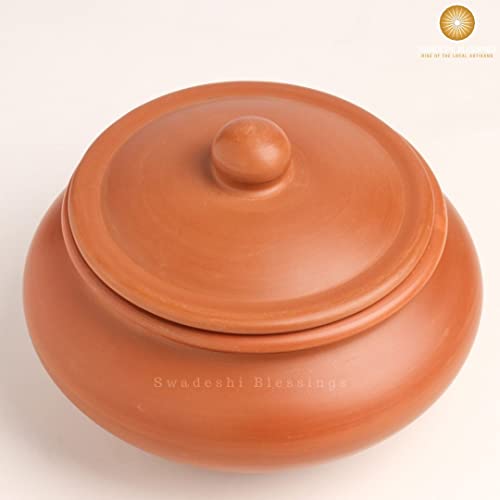 Swadeshi Blessings Handmade Unglazed Dahi Handi Curd Pot Mitti Handi Pot With Lid