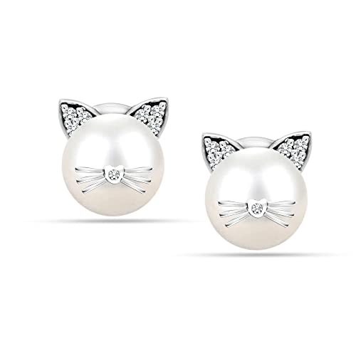LeCalla Flaunt 925 Sterling Silver Pearl Cat Earrings/Stud Earring for Women and Teen