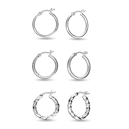 Charmsy Set of 3 Pairs 925 Sterling Hoop Earrings for Women 18 Mm