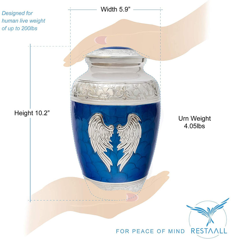 RESTAALL Angel Wings Ashes urn. Blue Cremation urn for Human Ashes Adult