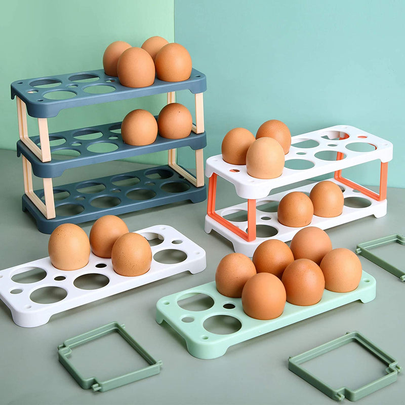 24 Egg Holder for Refrigerator with 3 Reusable Egg Cartons