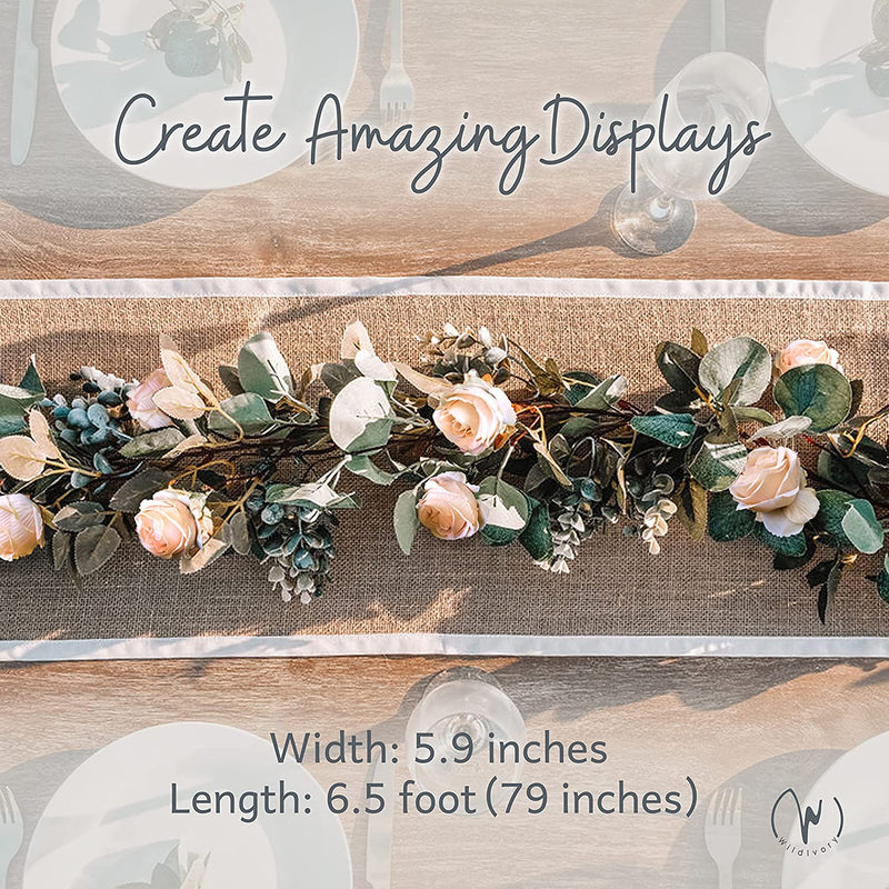 Eucalyptus Garland with Flowers - 17 Champagne Roses Floral Garland Greenery