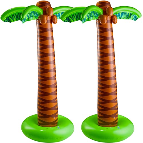 Kicko Inflatable Palm Tree - 2 Pack - 66 Inch Giant Tropical Inflate Party Accessory for Outdoor Activities, Summer Beach Luau, Hawaiian Birthday, Pool Decor, Stage Prop