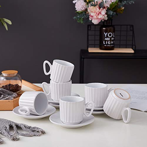 Bruntmor 4 Oz Espresso Coffee Cup Set Of 6 Cute 4 Ounce Ceramic Mugcup White
