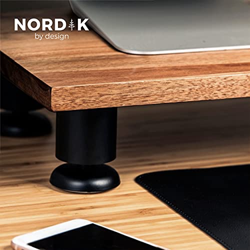 Nordik Large Dual Monitor Riser for 2 Monitors - Premium Handmade Hardwood Acacia Computer Riser - TV Stand Laptop Riser Monitor Stand with Storage for Desk Accessories - Desk Organizer Television