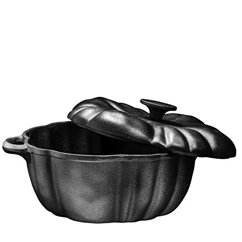 Bruntmor Pre Seasoned Cast Iron Pumpkin Soup Pot With Cast Iron Lid and Knob On Top |4 Qaurt Cast Iron Casserole Soup Top|Dutch Oven Crockpot |Perfect Casserole For Oven-to-Table Presentations