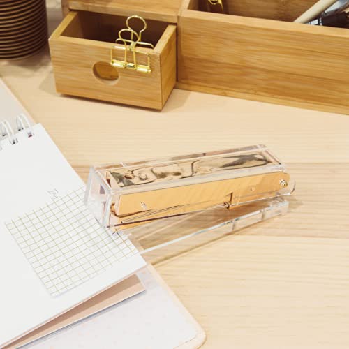 Gold Stapler for Desk - Cute Stapler for Office - Clear Acrylic Stapler - Desktop Designer Stapler - Elegant Desk Accessory, Trendy Novalty Stapler - Pretty Office Space - Lucite, Large Office Stapler