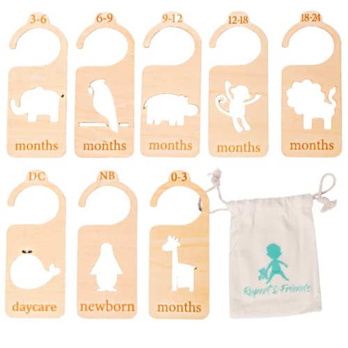 Baby Clothes Wood Size Dividers – 8 Double Sided Baby Closet Dividers - Organize Your Clothes with Baby Hangers for Nursery - Range of Newborn to 24 Months - Closet Dividers for Boys & Girls