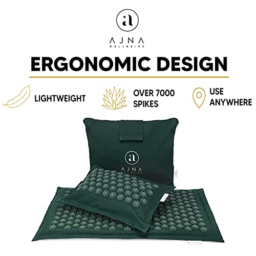 Acupressure Mat and Pillow Set - Ideal for Back Pain Relief and Neck Pain Relief - Advanced Stress Reliever - Muscle Relaxant - Free Tote Bag - Eco Lite (Forest)