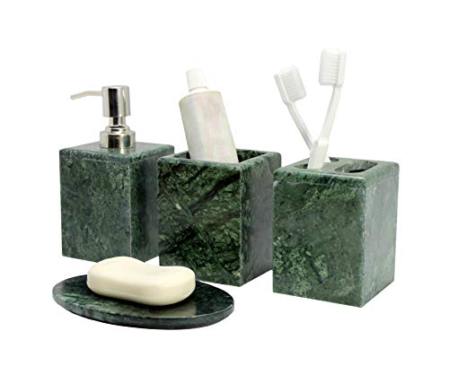 Kleo Bathroom Accessory Set Made From Natural Stone Bath Accessories Set of 4 Green