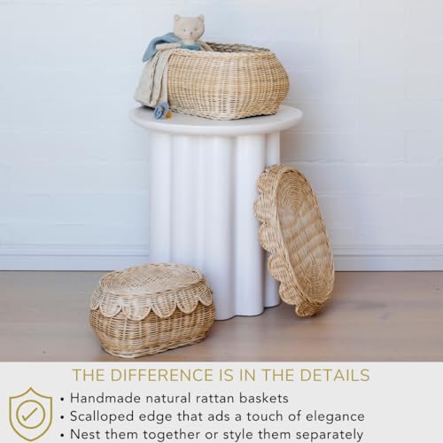 Bebe Bask Hand Woven Rattan Basket Set of 2-15x10x6 Inch Lid