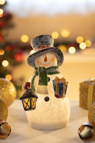 VP Home Christmas Snowman Decor Christmas Figurines Resin Snowman Lighted Decorations Indoor Glowing Snowman LED Holiday Light Up Snowman Indoor Festive Fiber Optic Decorations