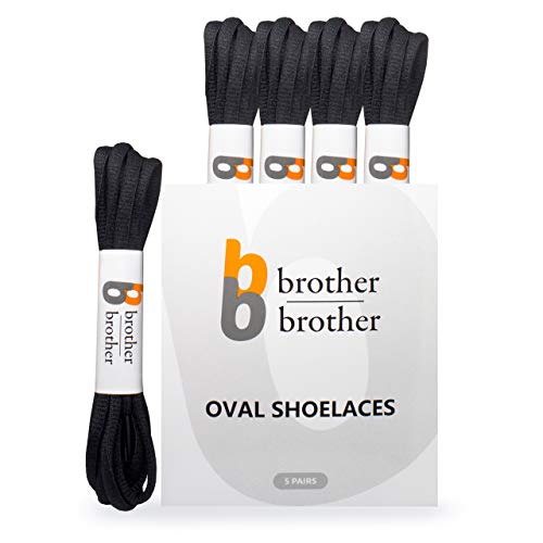 BB BROTHER BROTHER Replacement Oval Half Shoelaces 1/4'' Wide 45'' 5 Pairs Black