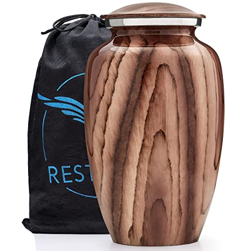 Beckett Woodgrain Aluminum Urns for Ashes Adult Male. Cremation urns for Human Ashes Adult Female. Decorative urns for Human Ashes Adult Male by Restaall