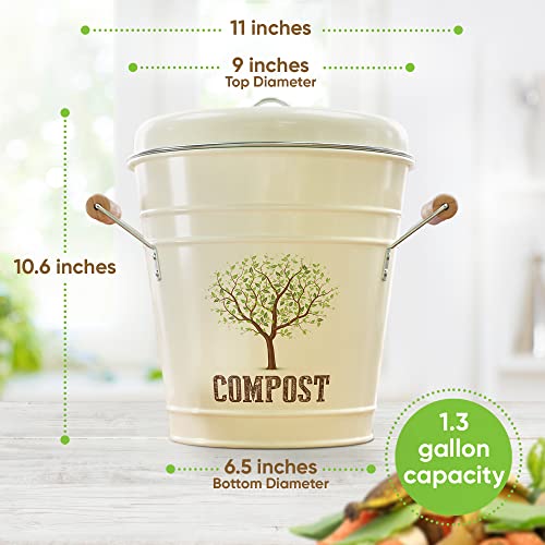 Third Rock Kitchen Counter Compost Bin 1.3 Gallon Charcoal Filter Color Beige