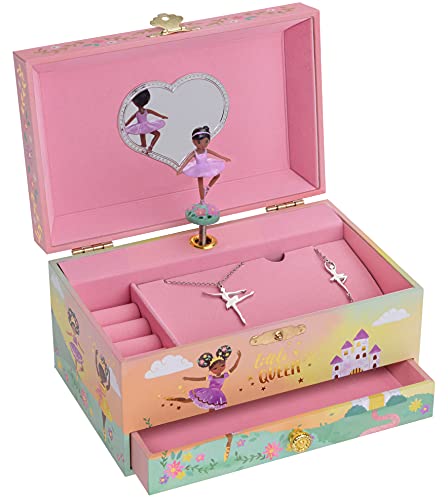 Jewelkeeper Ballerina Music Box & Little Girls Jewelry Set - 3 Ballerina gifts for Girls - Little Queen Design