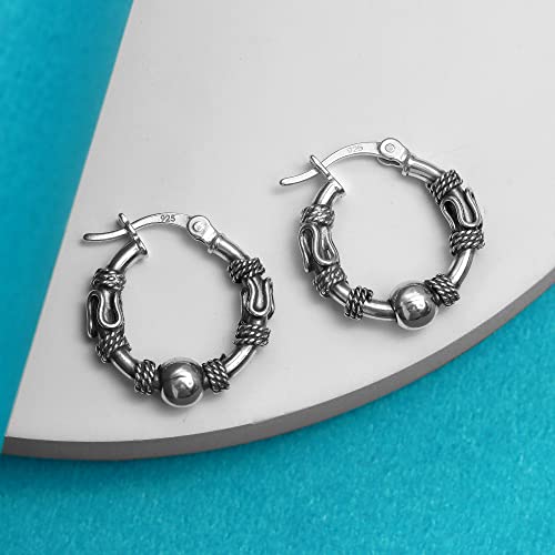 Lecalla 925 Sterling Silver Oxidized Balinese Hoops Earring for Women Teen