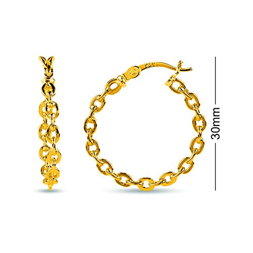 LeCalla 925 Sterling Silver Yellow Gold-Plated Chain Links Hoop Women Teen Earrings