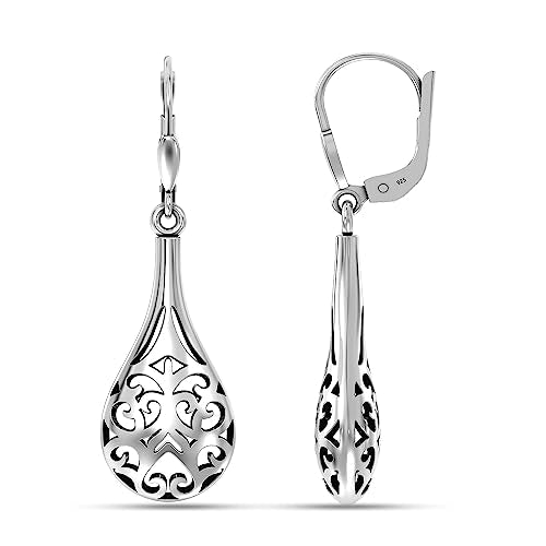 Lecalla 925 Sterling Silver Inspired Filigree Hook Earrings for Women Teen