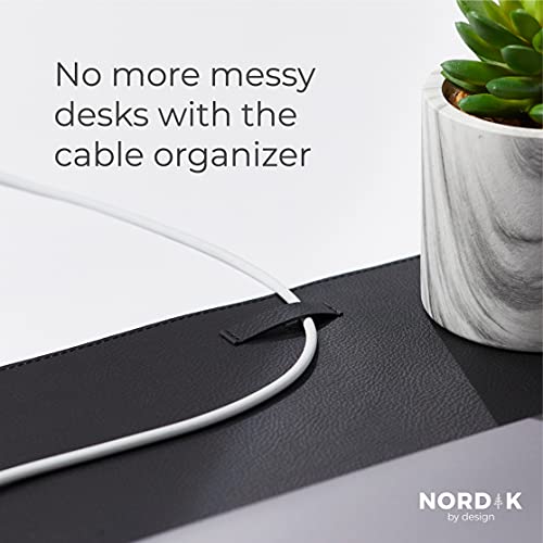 Nordik Leather Desk Mat Cable Organizer (Pebble Black 35 X 17 inch) Premium Extended Mouse Mat for Home Office Accessories