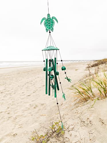 VP Home 20 Inch H Rustic Green Turtle Wind Chimes Outdoor Garden Decor