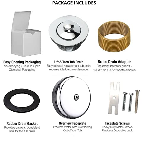 Dorence | Bathtub Drain Kit | Delta Bathtub Drain | All Brass"Lift and Turn" Easy Installation | Tub Drain Assembly Conversion Kit | Trim Waste and Single Hole Overflow Face Plate (Chrome)
