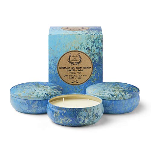 Hunter & Willow Citronella Candle with Lemon Verbena, Natural Soy Wax, 3 Wick, (36oz) Large Triple Pack, for Indoor, Outdoor, Patio and Camping.