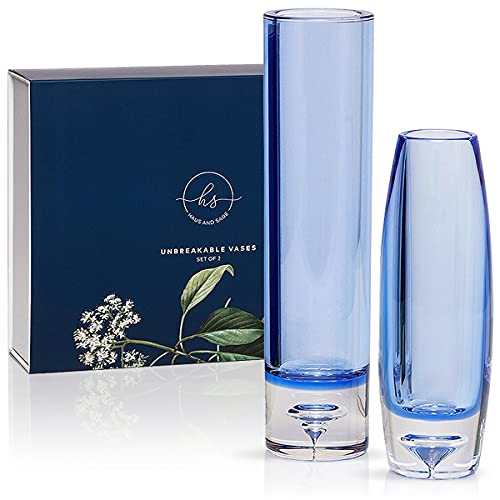 Unbreakable Flower Vase Set of 2 Clear Blue Decorative Vases for Decor