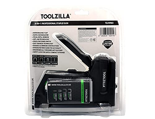 TOOLZILLA 4-in-1 Professional Heavy Duty Staple Gun & 1,000 Staple Selection Pack - Nail Gun for Upholstery, Wood, Wire mesh, Cables and DIY