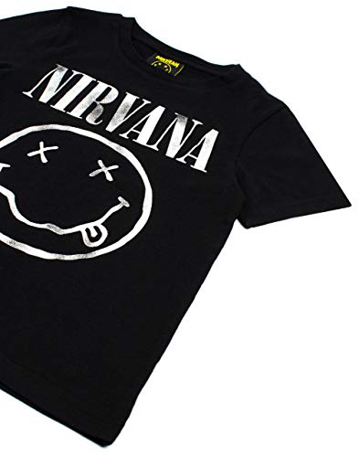 Nirvana Boys T-Shirt | Smiley Face Logo Band Tee | Black Short Sleeve Kids Top 9-10 Years
