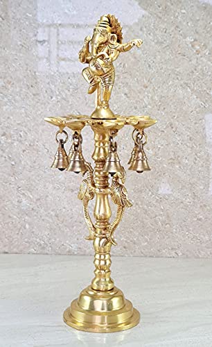 eSplanade Brass Ganesh Ganesha Oil Lamp Home Decor Brass Diya Brass Deepam Brass Lamps Kuthu Vilakku Lamps for Home and Office 16.5" Inches - Big Size