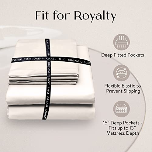 Colorado Home Co Mulberry Silk Bed Sheets Set - 100% Silk Sheets, Flat Sheet, Deep Pocket Full Fitted Sheet, and Silk Pillowcase Twin Set, Off White, 4pcs Queen Size Bedding Sets