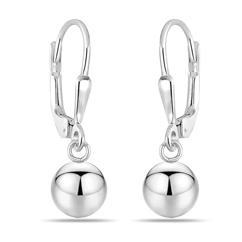 Lecalla Sterling Silver Lightweight Dangle Ball Drop Leverback Earrings 5mm