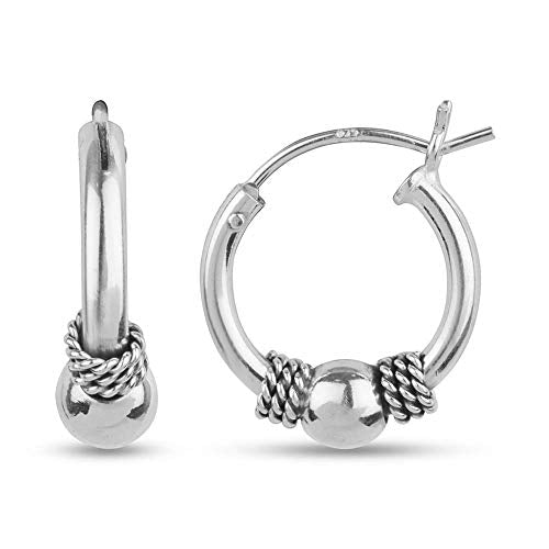 Lecalla 925 Sterling Silver Jewelry Oxidized Balinese Top Hoop Earrings for Teen