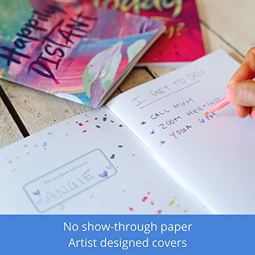 Saturnery Journal Notebook Set of 3 Cute Notebooks for Women Small A5 Size Recycled Paper 1 x Lined Note book 1 x Dotted 1 x Blank Soft Cover for Work or Travel 8.2 x 5.8 60pg each (Fun Bright)
