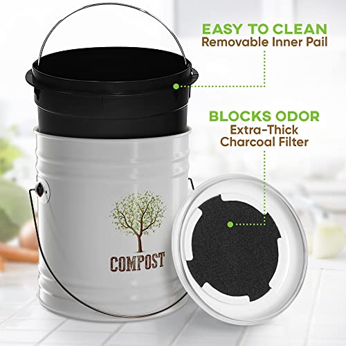 Third Rock Kitchen Compost Bin Compost Bucket Liner 1.3 Gallon White