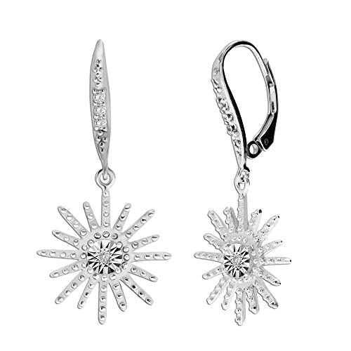 LeCalla Flaunt Sterling Silver Jewelry 0.14 Carat Diamond Starburst Dangle Earrings for Teens and Women